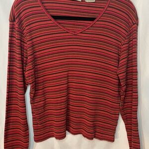 St. John's Bay Red and Black Striped Long Sleeve Top Medium